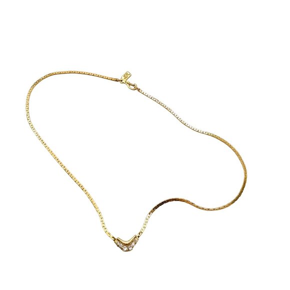 Lady Remington Flat Chain V Necklace with Clear Crystals, Vintage Chevron Choker - Picture 2 of 4